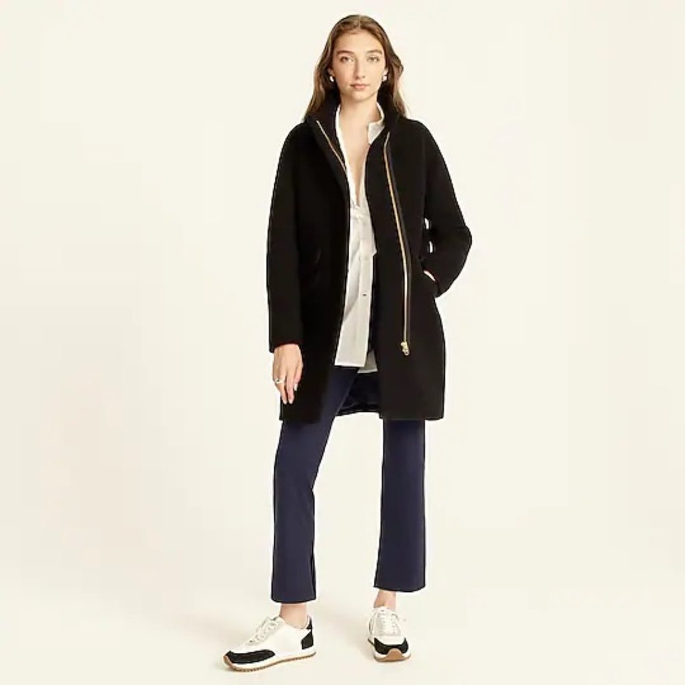 J. Crew Black Wool Blend Zip-Front Coat
